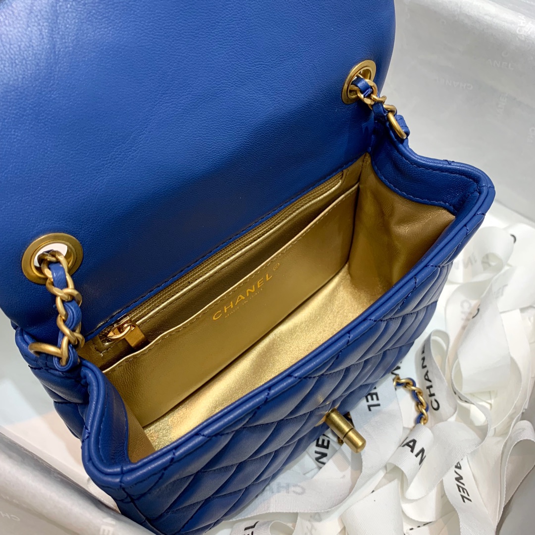 Mini Classic Flap Lambskin Bag AS1786 Blue/Gold